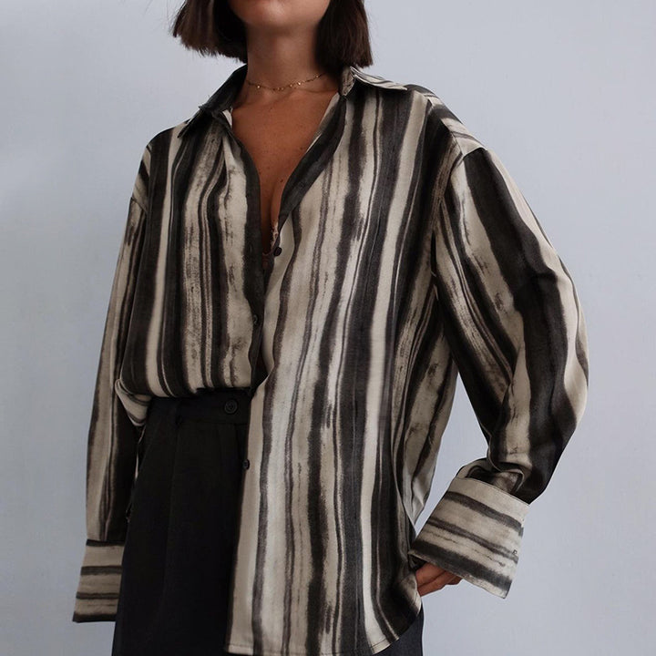 Dame Oversized stribet bluse shirt med knapdetaljer Stilla