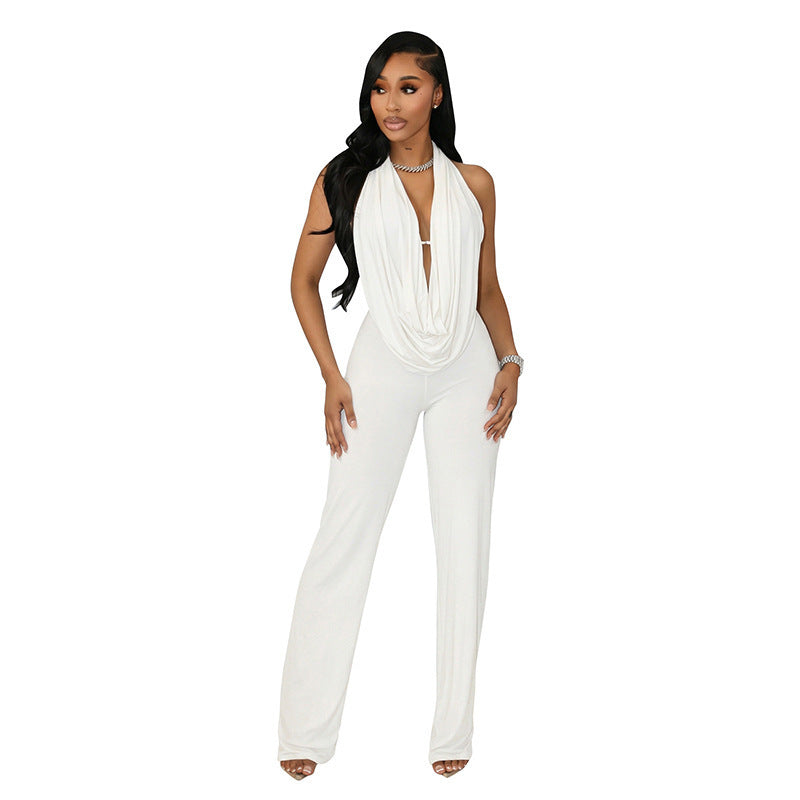 Dame Elegant jumpsuit med dyb V-udskæring og flydende stof Skovae