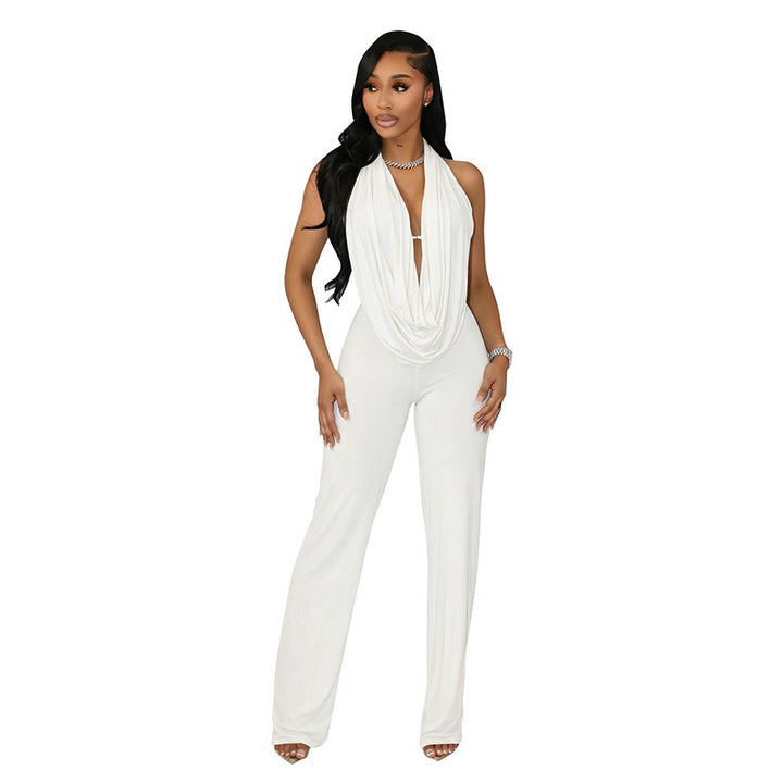 Dame Elegant jumpsuit med dyb V-udskæring og flydende stof Skovae