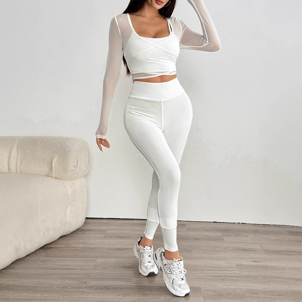 Dame Sporty sæt med kreativ bluse med lange ærmer og figurtilpassede leggings Skovae