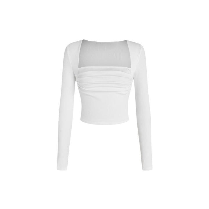 Kvinders cropped langærmet skjorte med sofistikeret draperingsdesign og mode rund halsudskæring Stilla