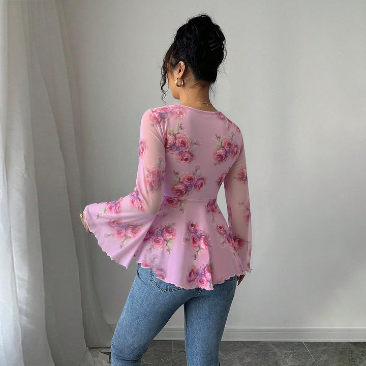 Kvinders flydende bluse skjorte med blomsterdesign og legende knude Stilla