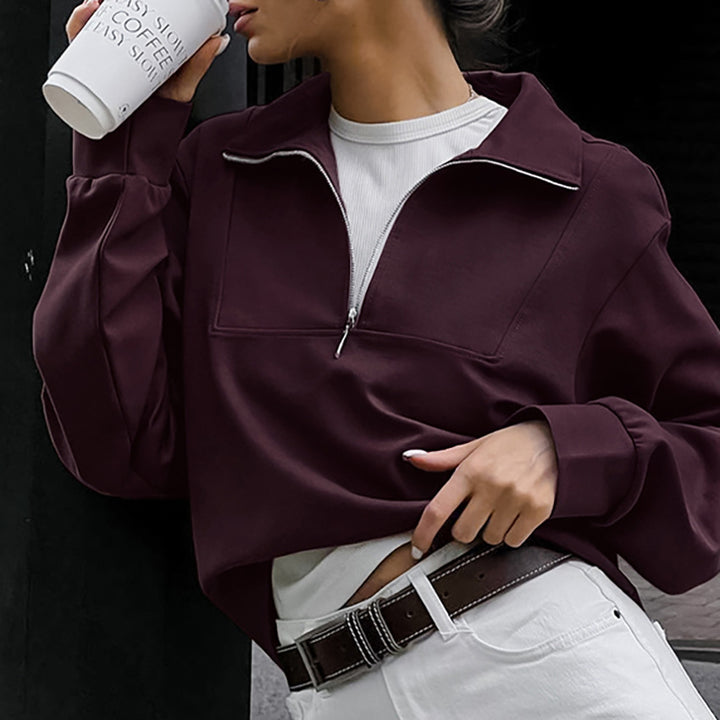 Dame Oversized Sweatshirt med kort lynlås og afslappet pasform Stilla