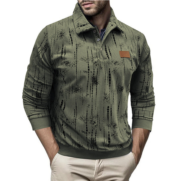 Stilla | Casual fit ribbed knit button collar patterned