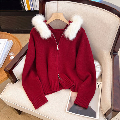 Dame Cozy Cardigan med aftagelig faux fur krave Stilla