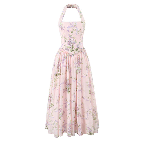 Dame Maxi-kjole med fine blomsterprint og elegant halterdesign Stilla