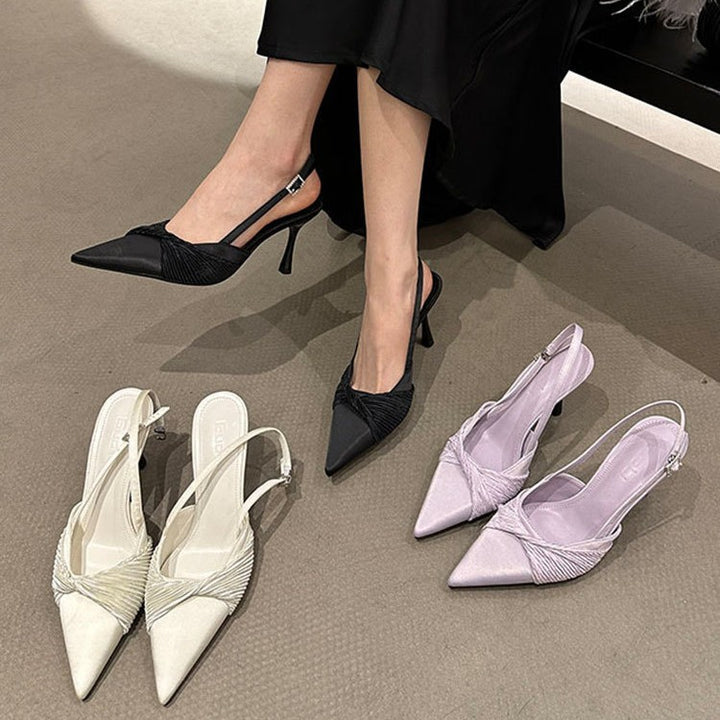Dame elegante spids Slingback-pumps med plisseret detalje Stilla