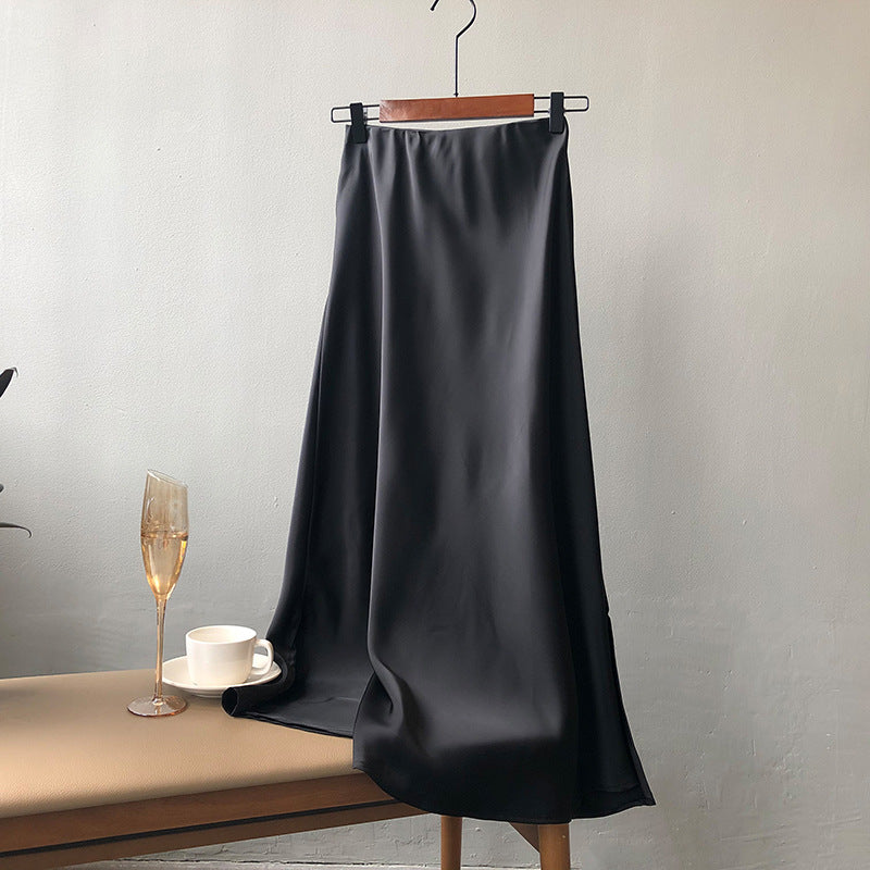 Dame elegant Maxikjole i flydende satin med høj talje og bred pasform Stilla