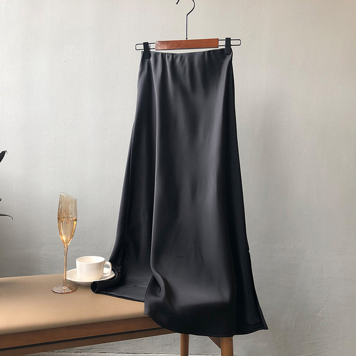 Dame elegant Maxikjole i flydende satin med høj talje og bred pasform Stilla