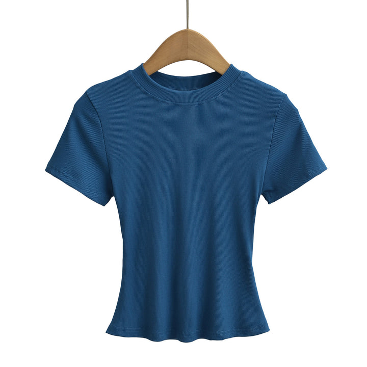 Dame kropsnær kortærmet T-shirt med fint ribmønster og rund halsudskæring Stilla