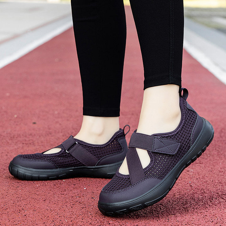 Damer nan åndbar strik-rem sneaker med velcro lukning polstret komfortsål og fleksibel profilløbesål Skovae