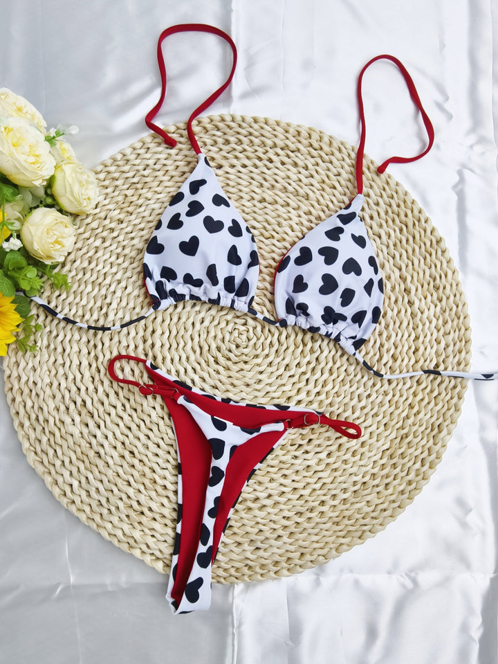 Dame triangulært bikini-sæt med muntert kirsebærmønster og justerbare stropper Skovae