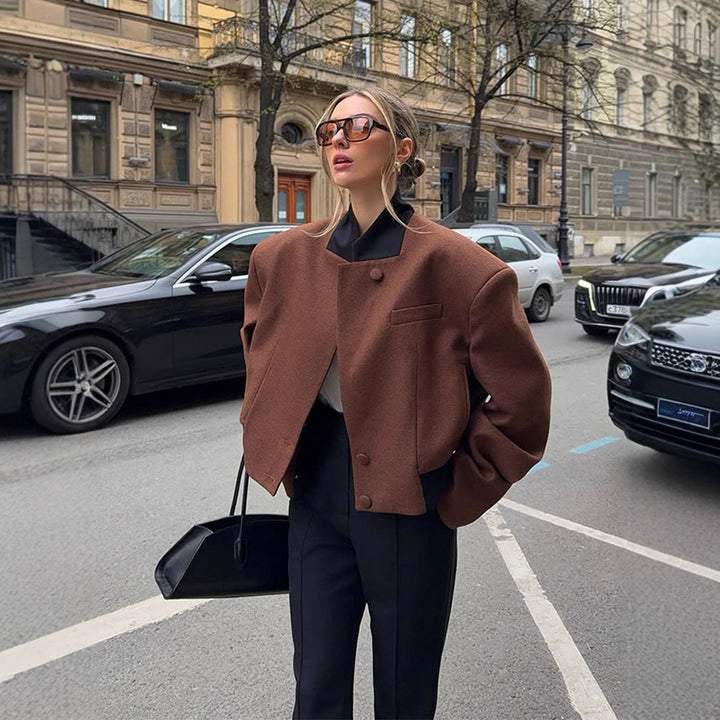 Dame Uld Crop-Jakke med moderne snit Stilla