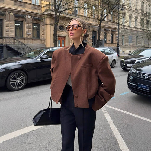 Dame Uld Crop-Jakke med moderne snit Stilla