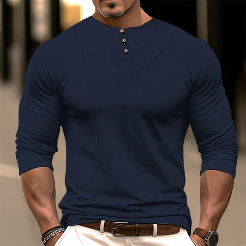 Herrer Langærmet Henley Shirt med moderigtig knapdesign og tætsiddende pasform Stilla