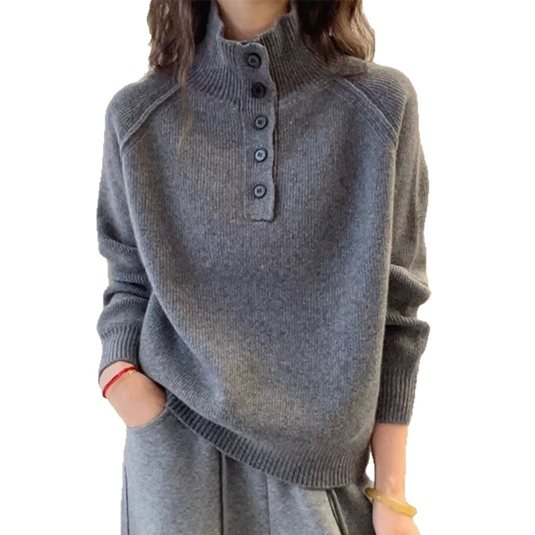 Kvinder Komfortabel Strikket Sweater med Knapliste Stilla