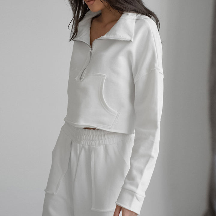 Dame Sporty Cropped Sweatshirt med afslappet Bukser Stilla