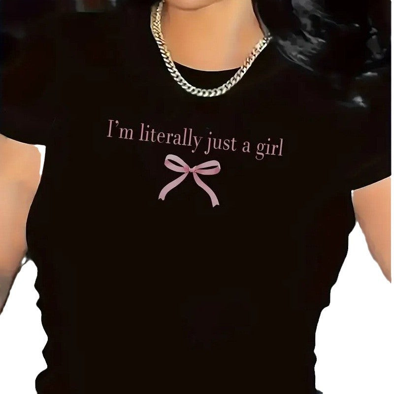 Dame T-shirt med sødt sløjfedesign og inspirerende citat Stilla