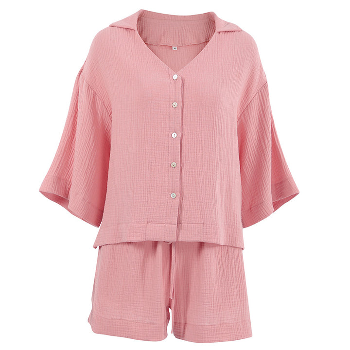 Dame luftig Kortærmet pyjamasæt i let materiale med knaplukning og elastisk talje Stilla