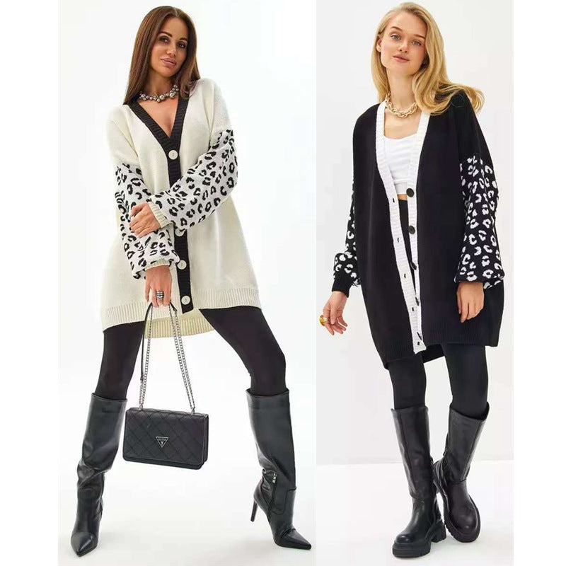 Kvinders fashionable strikket cardigan med suedærmer Stilla