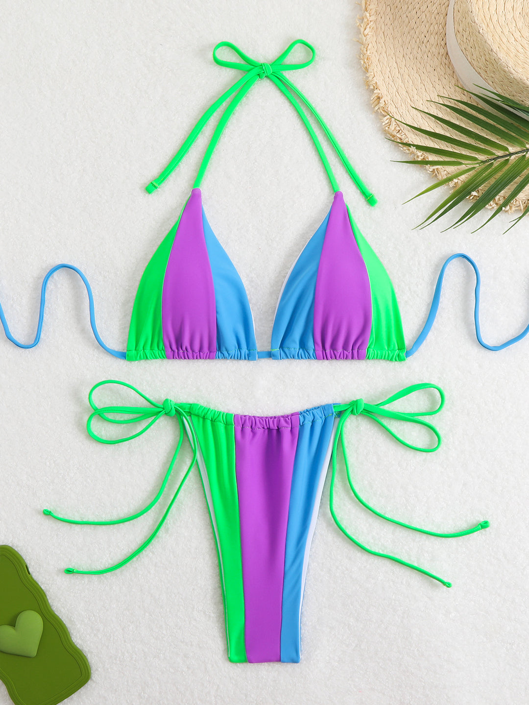 Dame bikini-sæt med trendy farveblokdesign og justerbare bånd Skovae