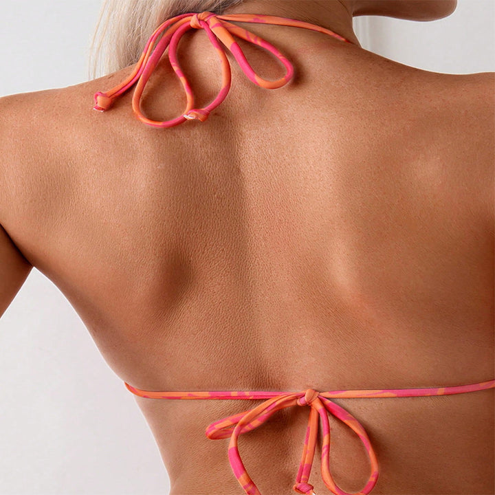 Dame triangel-bikini med elastiske bindingsbånd og blomsterdesign Skovae