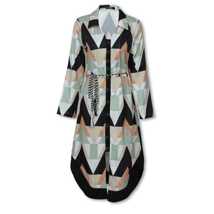 Dame Stribet Button-Up Midi Kjole med Bælte-Detalje Stilla