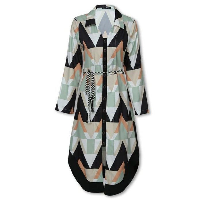Dame Stribet Button-Up Midi Kjole med Bælte-Detalje Stilla