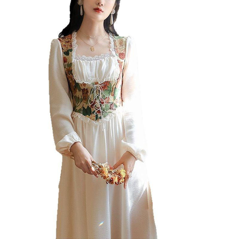 Damer Elegant Aftenkjole med Blomster Top og Lange Ærmer