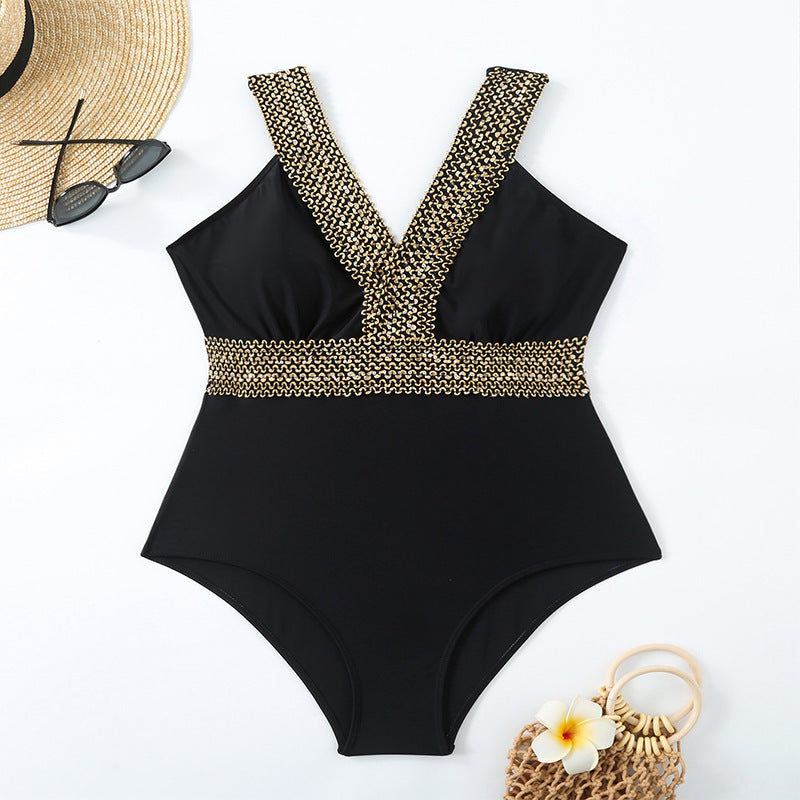 Dame elegant one-piece badedragt med luksuriøs guldaccent Skovae