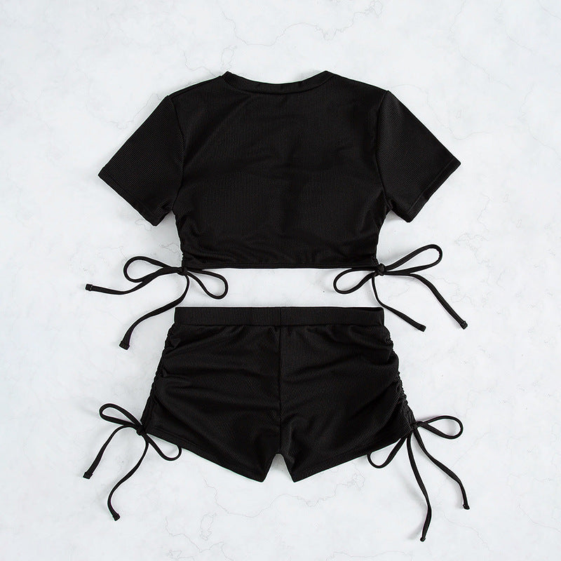 Dame cropped T-Shirt med sidelommet bånd Skovae
