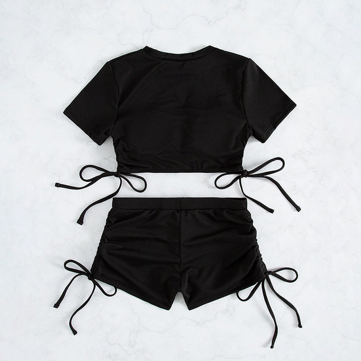 Dame cropped T-Shirt med sidelommet bånd Skovae