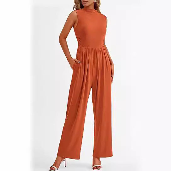 Dame Wide-Leg Jumpsuit med høj krave og sidelommer Stilla