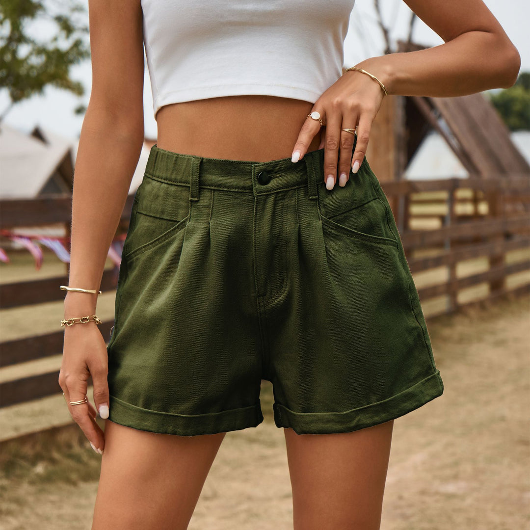 Dame brede denim shorts med høj talje og praktiske lommer Stilla