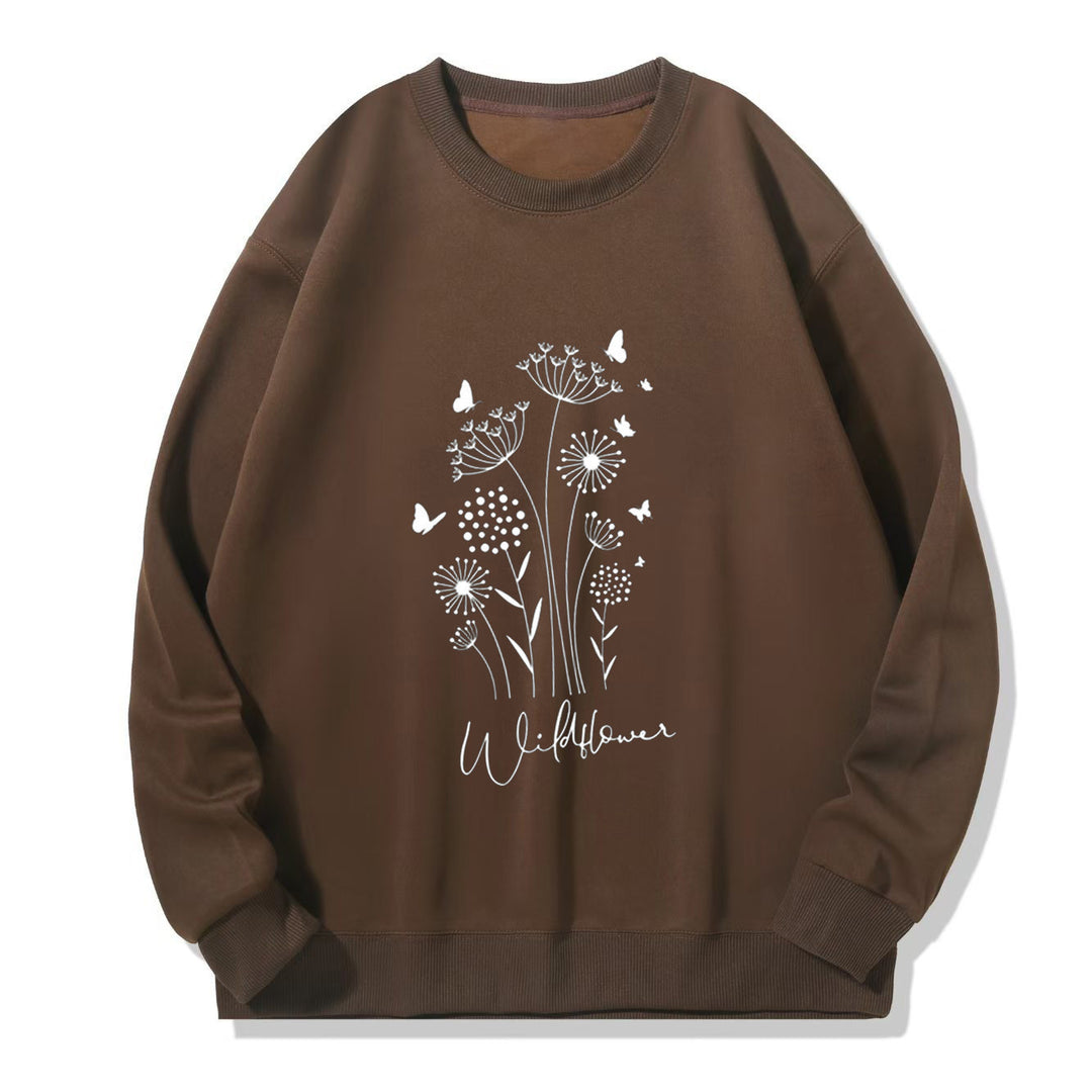 Kvinders sweatshirt med blomster vildblomst tryk og hyggelig indvendig foer Stilla