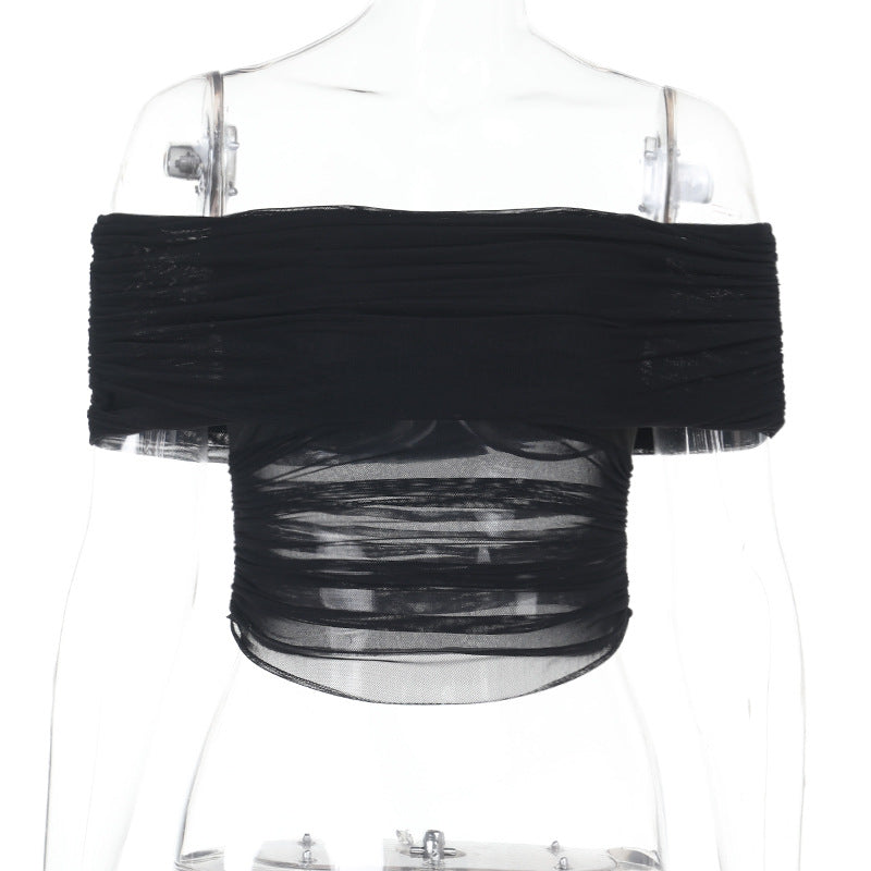 Dame off-shoulder top med wrap-design og flæsedetaljer Skovae