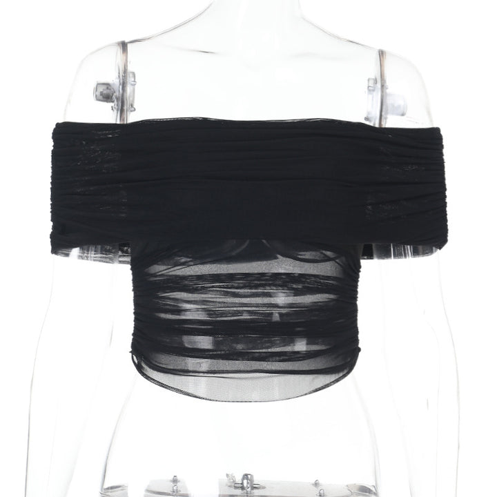 Dame off-shoulder top med wrap-design og flæsedetaljer Skovae