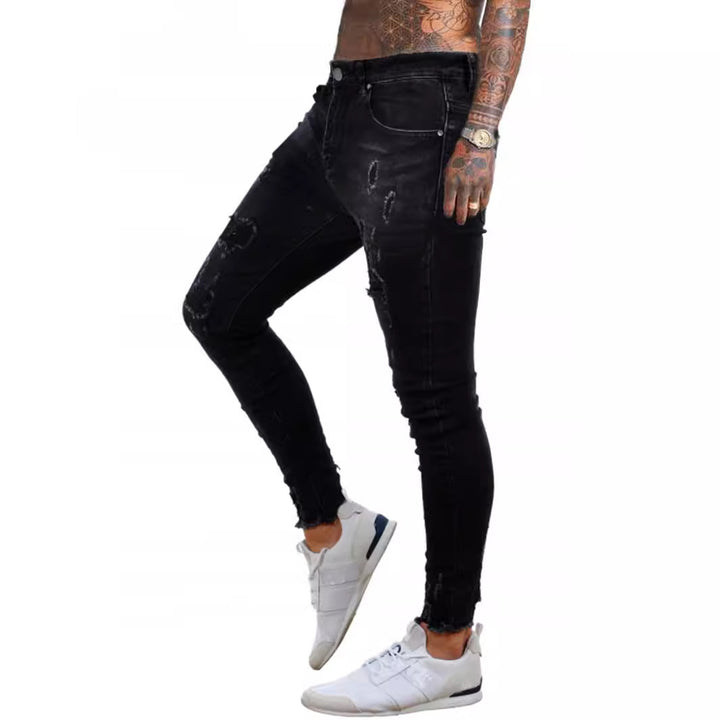 Herrer Ripped Skinny Jeans med høj talje og moderne nedbrydnings-effekter Stilla