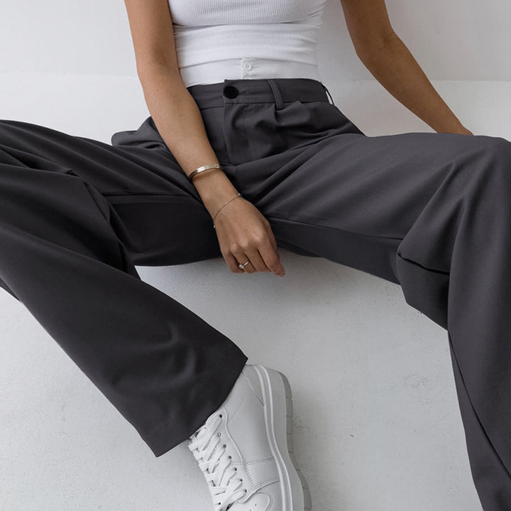 Dame elegante High-Waist Palazzo-bukser med bredt ben og dekorative folder Stilla