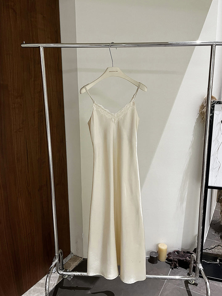 Damer elegant Spaghettistrop kjole med fin spids Stilla