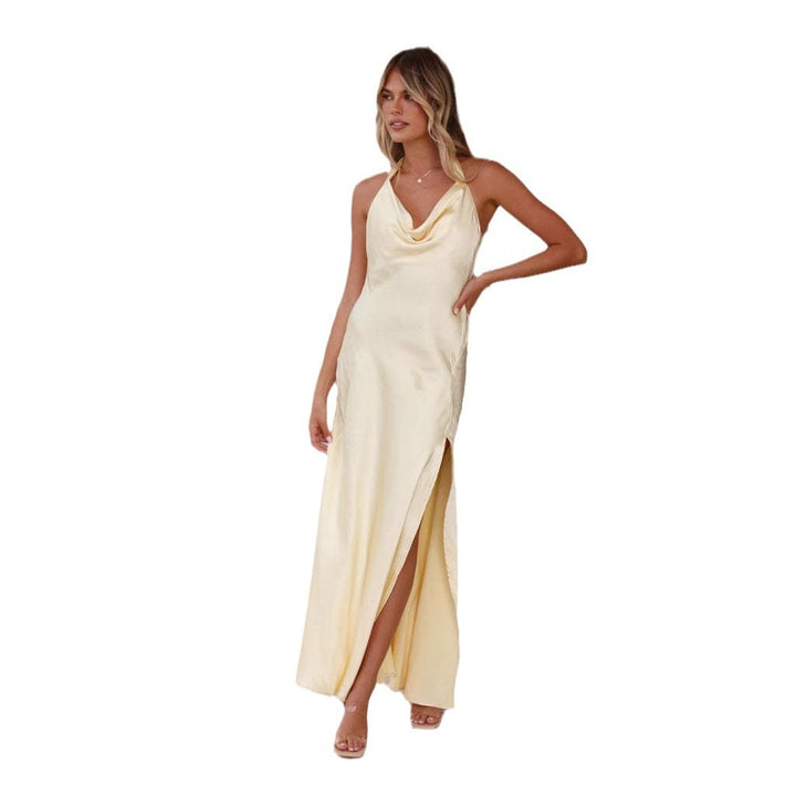 Damer Elegant Satin Maxi Kjole med Dybere Uddybning og Sideslids Stilla