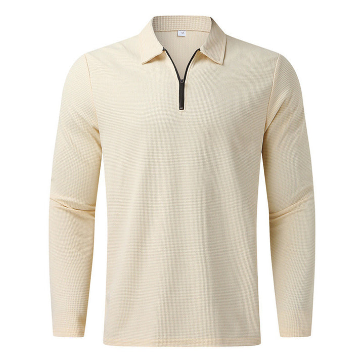 Herre langærmet poloshirt med kentkrave, kort frontlynlås og fin vaffelstruktur Skovae
