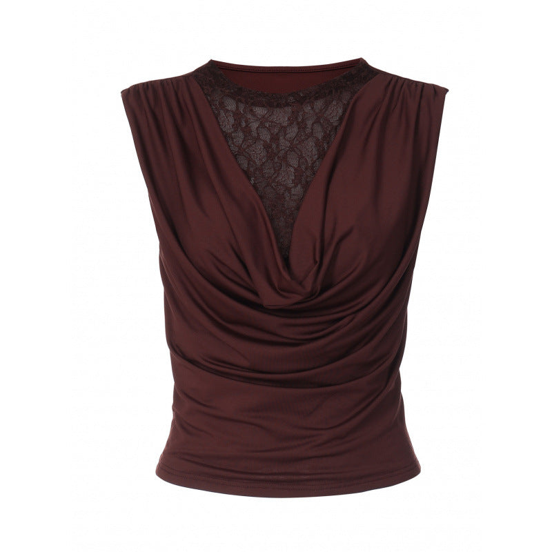 Damer Elegant top med drapering og spidseindsats Skovae
