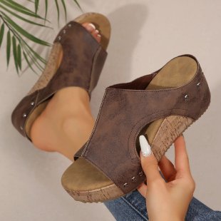Dame nan Keilsandalette med hælrem, ergonomisk fodseng, korklook- plateau og polstret tåområde Skovae