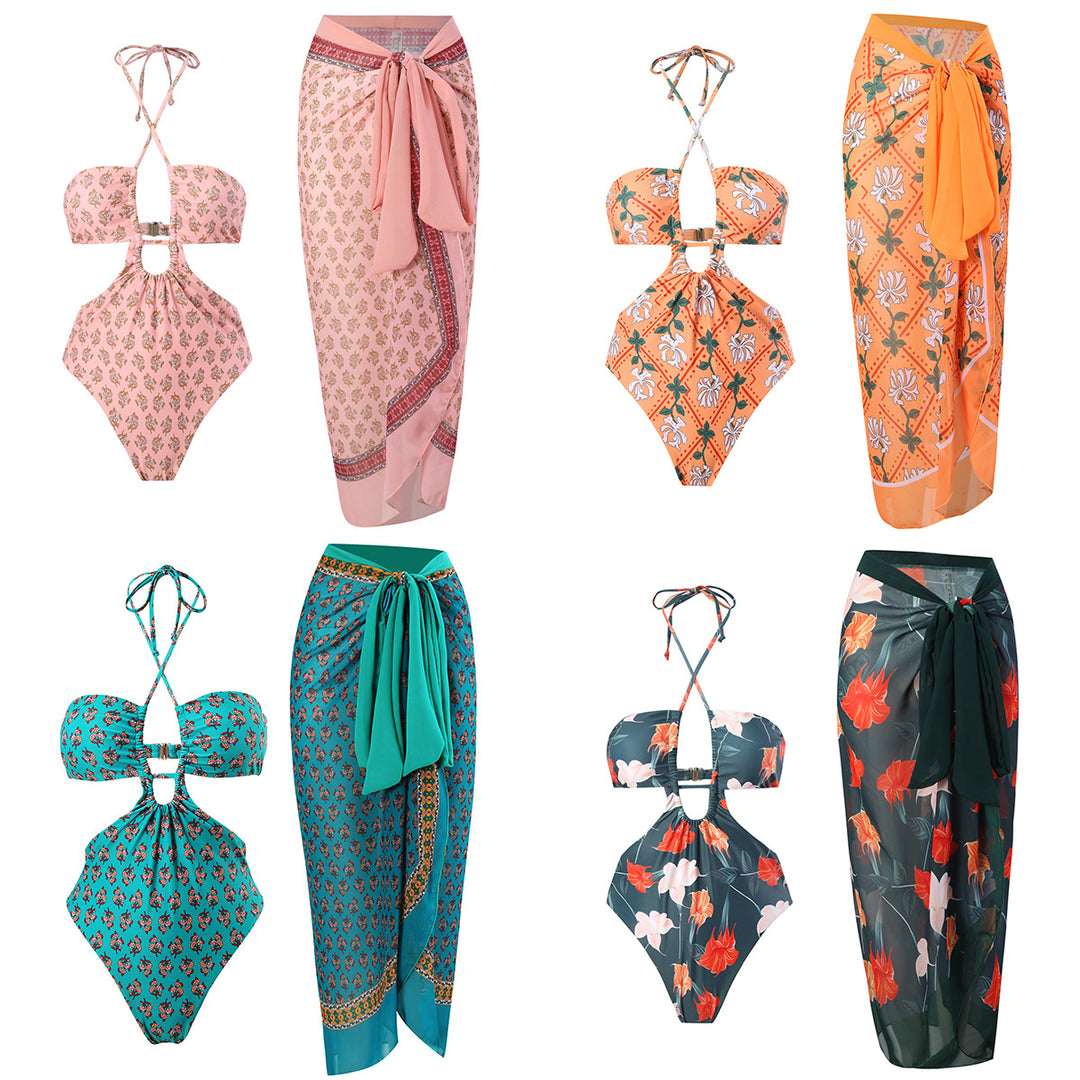 Dame bikini-sæt med raffineret cut-out design og matchende pareo Stilla