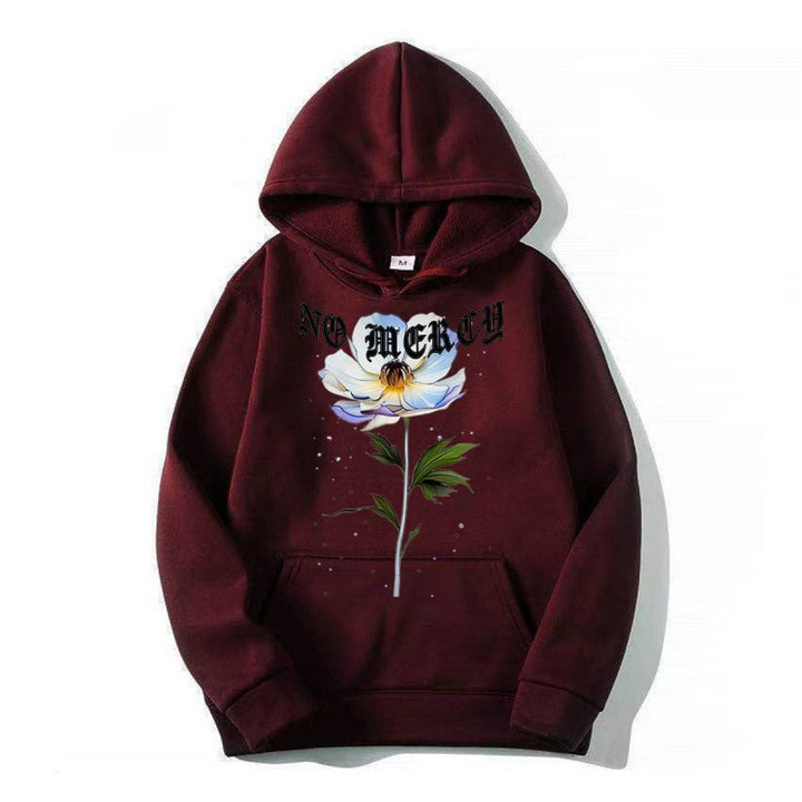 Kvinders hoodie med blomsterprint og fremtrædende tryk Skovae