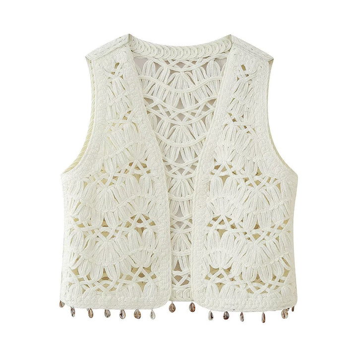 Femme Bestickede Åben Frontvest Stilla