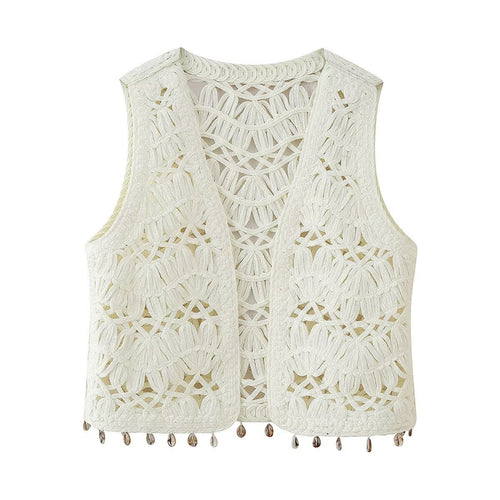 Femme Bestickede Åben Frontvest Stilla