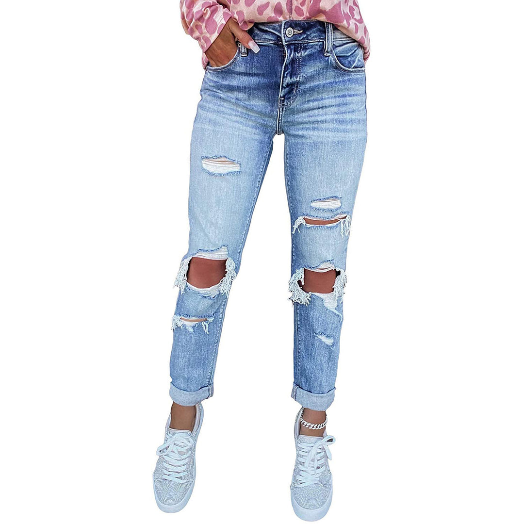 Femme High-Rise Distressed Boyfriend Jeans Stilla