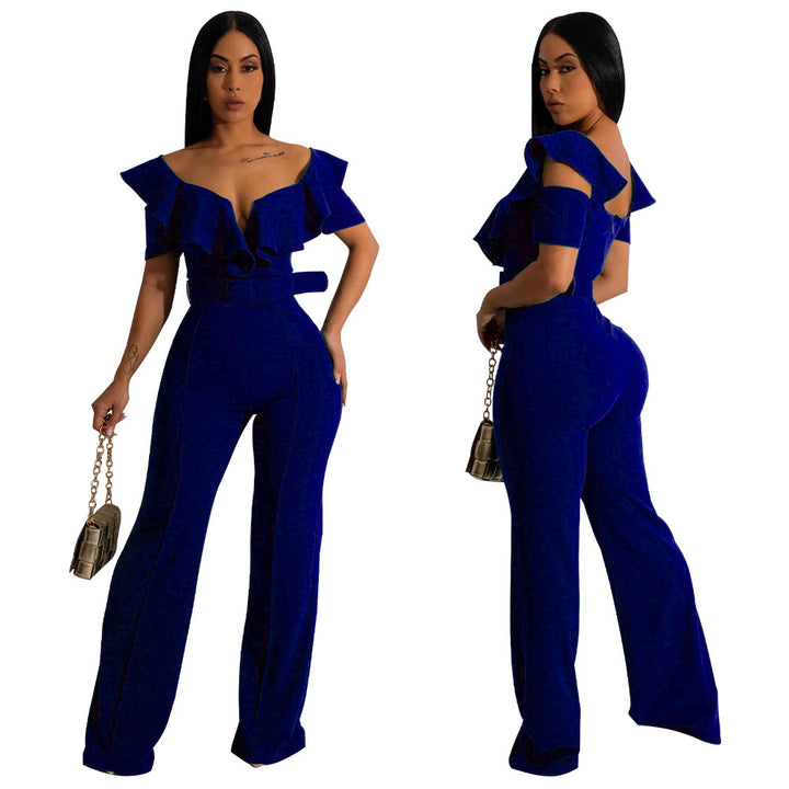 Dame elegant flæse jumpsuit med bælte og bredt ben Stilla